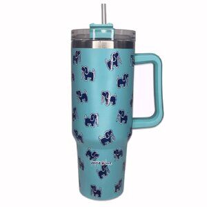 Puppie Love Dog 40 ounce Light Green Blue Stainless Steel Travel Tumbler - NEW